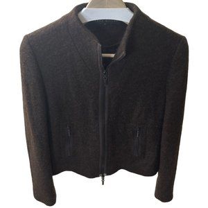 Karen Millen Deep Brown Virgin Wool Jacket front zipper enclosure and pockets